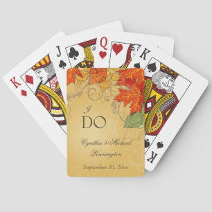 Vintage orange gold fall leaves wedding favour playing cards