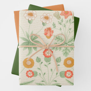 Vintage Orange, Green and Daisy Pattern Wrapping Paper Sheet