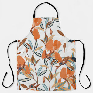 Vintage Orange Iris Floral Pattern Apron