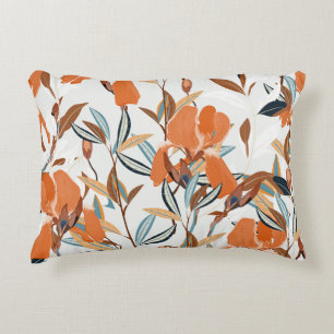 Vintage Orange Iris Floral Pattern Decorative Cushion