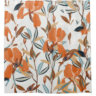 Vintage Orange Iris Floral Pattern Shower Curtain