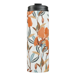 Vintage Orange Iris Floral Pattern Thermal Tumbler