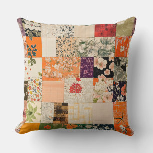 Vintage Orange Kimono Patchwork Cushion