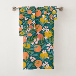 Vintage Orange & Lemon Blossom Pattern Bath Towel Set