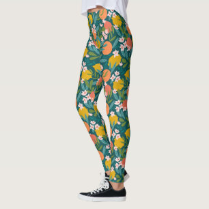 Vintage Orange & Lemon Blossom Pattern Leggings
