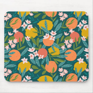 Vintage Orange & Lemon Blossom Pattern Mouse Mat