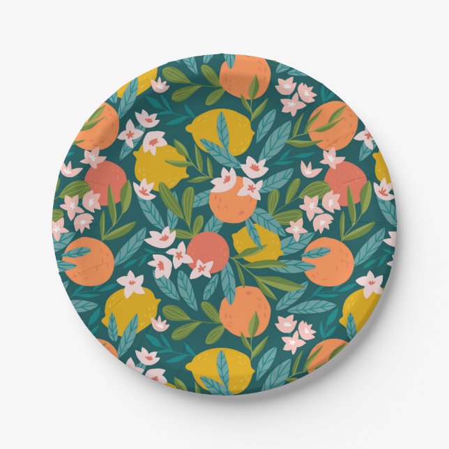Vintage Orange & Lemon Blossom Pattern Paper Plate (Front)