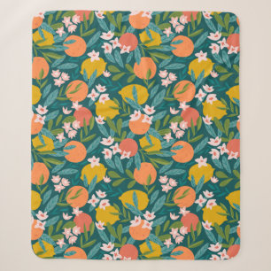Vintage Orange & Lemon Blossom Pattern Sherpa Blanket