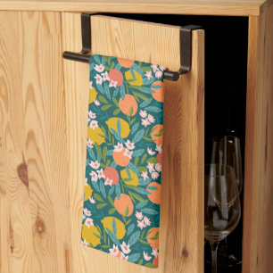 Vintage Orange & Lemon Blossom Pattern Tea Towel