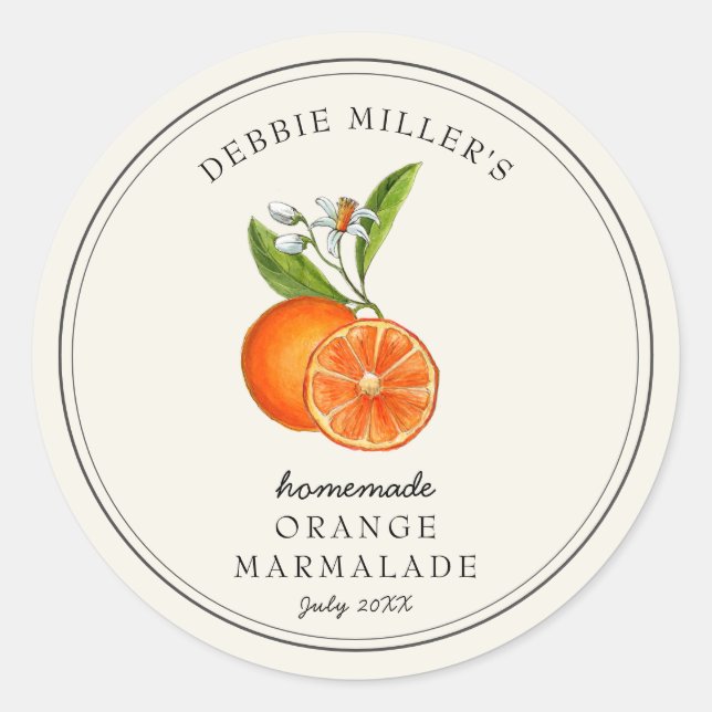 Vintage Orange Marmalade Homemade Jam jar Classic Round Sticker (Front)