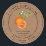 Vintage Orange Marmalade Kraft paper jar  Classic Round Sticker<br><div class="desc">Personalised hand painted watercolor vintage style Orange marmalade label on kraft paper background.  Perfect for home canning and gift giving.  Fill your information on label and enjoy.</div>