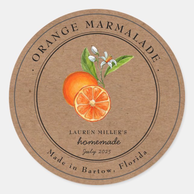 Vintage Orange Marmalade Kraft paper jar  Classic Round Sticker (Front)