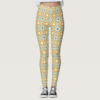 Vintage Orange Mint Floral Geometric Pattern Leggings