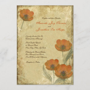 Vintage Orange Poppies Wedding Invitations