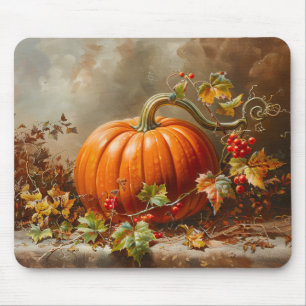Vintage Orange Pumpkin Painting Mouse Mat