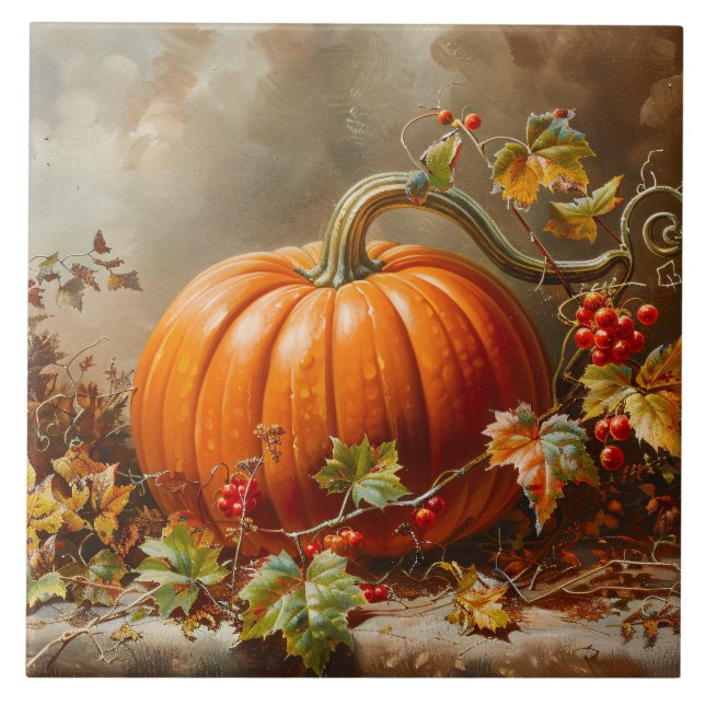 Vintage Orange Pumpkin Painting Tile (Front)