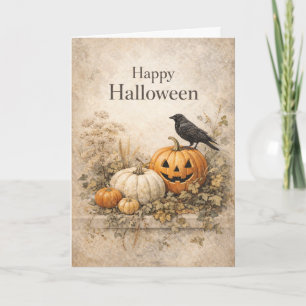 Vintage Orange Pumpkins Halloween Card