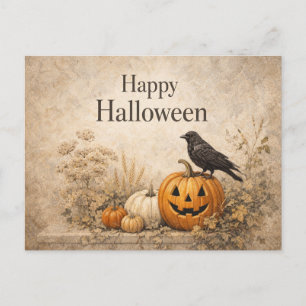 Vintage Orange Pumpkins Halloween Holiday Postcard