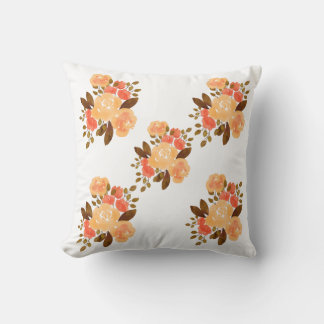 Vintage Orange Red Flowers Floral Cushion