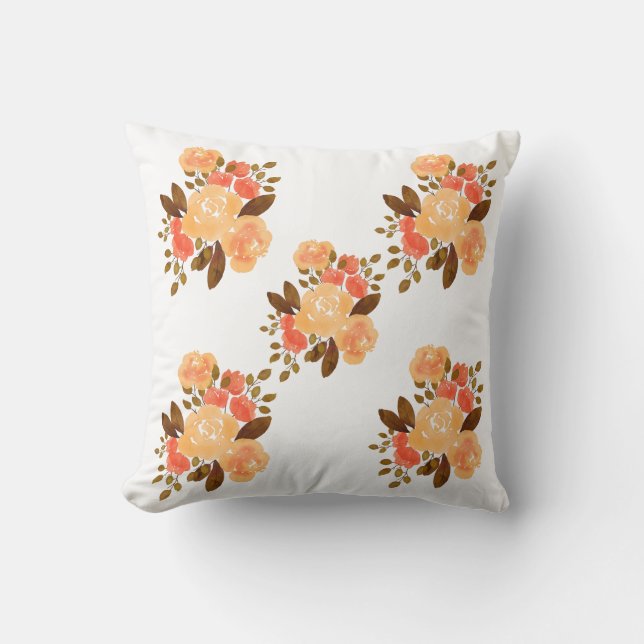 Vintage Orange Red Flowers Floral Cushion (Front)