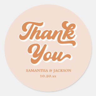 Vintage Orange Retro 70s Boho Thank You Wedding Classic Round Sticker