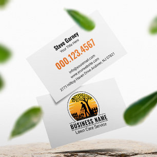 Vintage Orange Retro Gardener Lawn Care Business Card