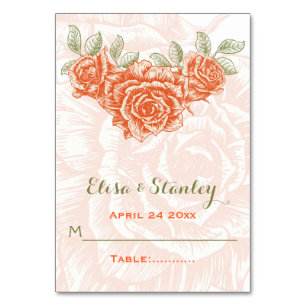 Vintage orange roses wedding folded escort card