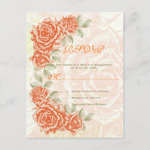 Vintage orange roses wedding RSVP response card