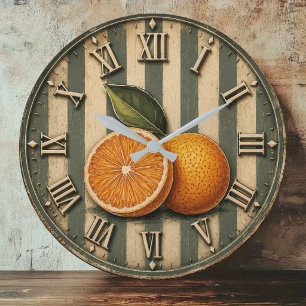 Vintage Orange Rustic Citrus Kitchen Farmhouse Large Clock