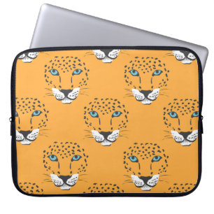 vintage orange seamless pattern with leopard heads laptop sleeve