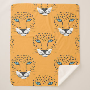 vintage orange seamless pattern with leopard heads sherpa blanket
