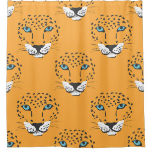 vintage orange seamless pattern with leopard heads shower curtain