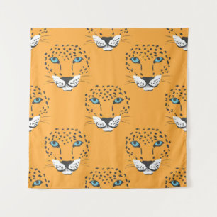 vintage orange seamless pattern with leopard heads tapestry