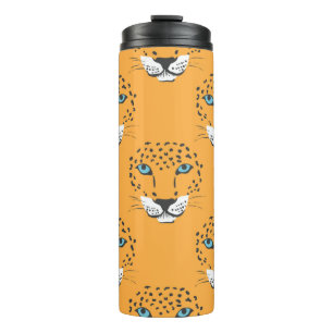 vintage orange seamless pattern with leopard heads thermal tumbler