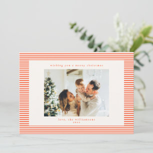 Vintage Orange Stripes Custom Photo Christmas Holiday Card