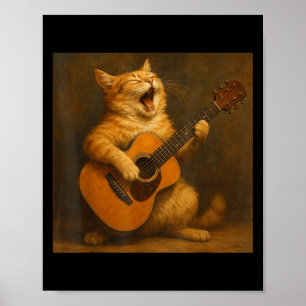 Vintage Orange Tabby Cat Playing Guitar Poster