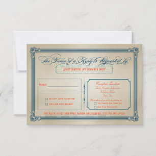 Vintage Orange, Teal & Blue DIY Wedding RSVP