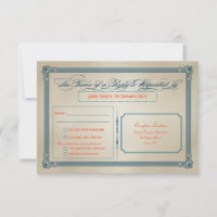 Vintage Orange, Teal & Blue DIY Wedding RSVP