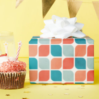 Vintage Orange & Teal Mid Century Modern Tile Wrapping Paper