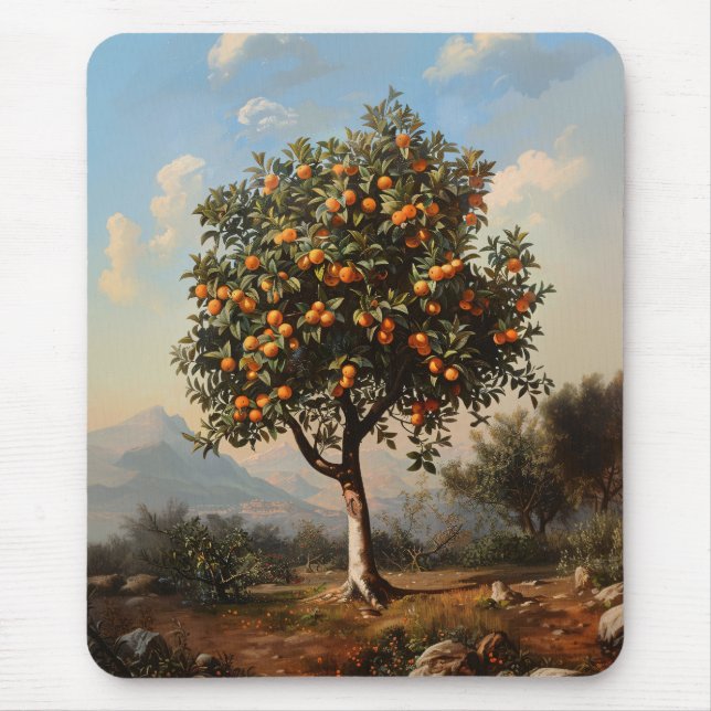 Vintage Orange Tree Landscape Painting Mouse Mat (Front)