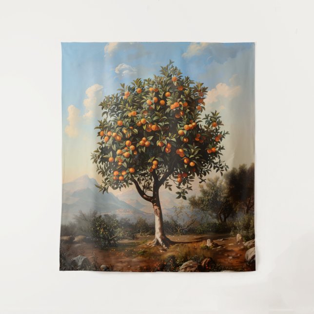 Vintage Orange Tree Landscape Painting Tapestry (Front)