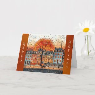 Vintage Orange Tree Street Houses Thanksgiving Card