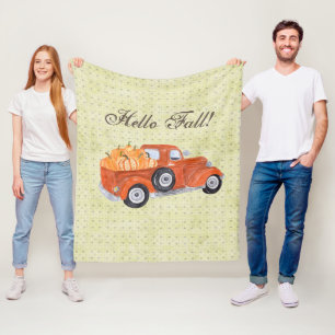 Vintage Orange Truck and Pumpkins Fall  Fleece Blanket