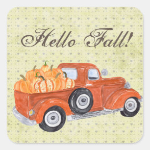 Vintage Orange Truck and Pumpkins Fall  Square Sticker