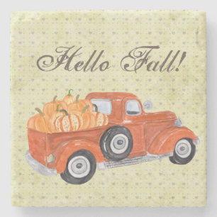 Vintage Orange Truck and Pumpkins Fall  Stone Coaster