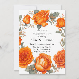 Vintage Orange Watercolor Peonies Engagement Party Invitation