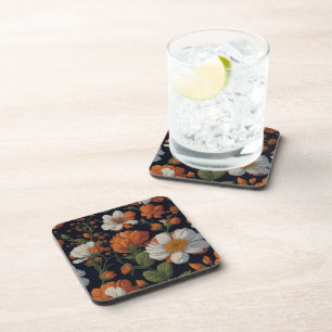 Vintage Orange white elegant retro flowers Coaster