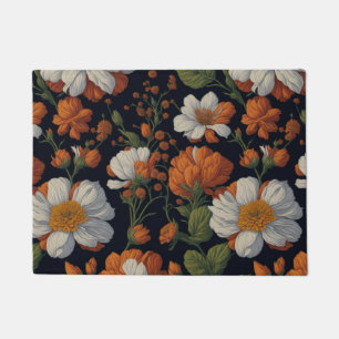 Vintage Orange white elegant retro flowers Doormat