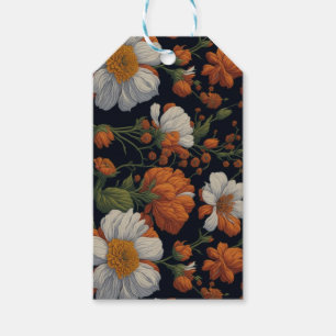 Vintage Orange white elegant retro flowers Gift Tags