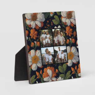 Vintage Orange white elegant retro flowers photo Plaque